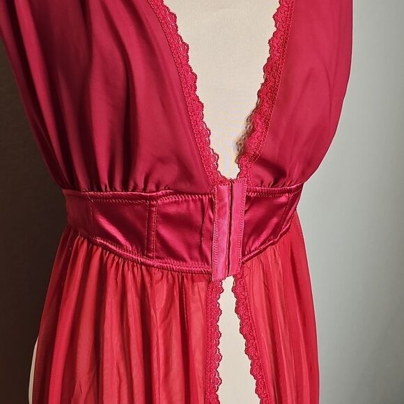Oh La La Cheri Paris Red Maxi Lingerie Dress Small/Medium Drape Back Waist Cinch - Picture 9 of 12